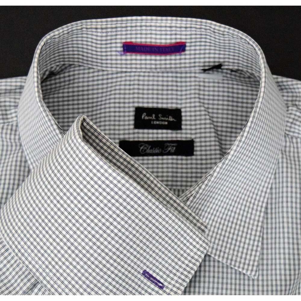 Paul Smith London Shirt 16.5 42 Made In Italy XL Grey Graph Check - READ DESC
